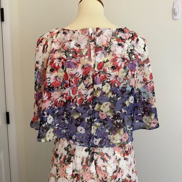 Floral Chiffon Fit & Flare Dress Size 8 Ruffle Sleeve Wedding Guest Formal - Picture 6 of 13